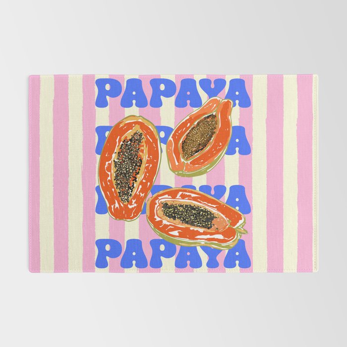 Papaya Stripes Tropical Summer Illustration Rug Gallery Image 2