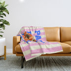 Papaya Stripes Tropical Summer Illustration Throw Blanket Gallery Image 1