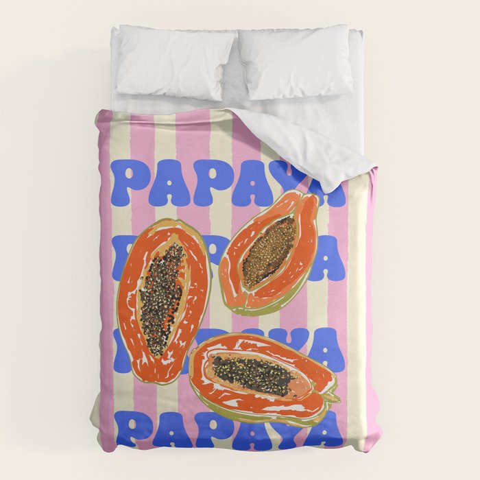 Papaya Stripes Tropical Summer Illustration Duvet Cover Gallery Image 1