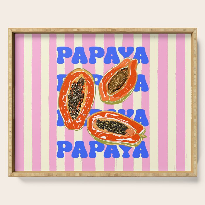 Papaya Stripes Tropical Summer Illustration Serving Tray Gallery Image 1