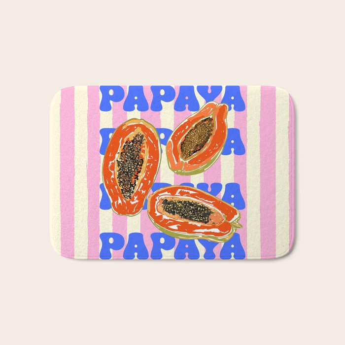 Papaya Stripes Tropical Summer Illustration Bath Mat Gallery Image 1