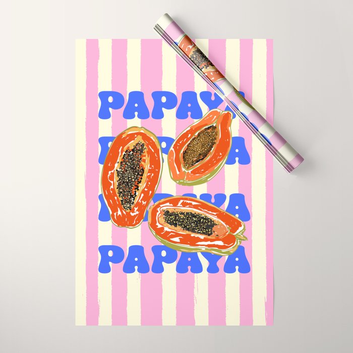 Papaya Stripes Tropical Summer Illustration Wrapping Paper Gallery Image 1