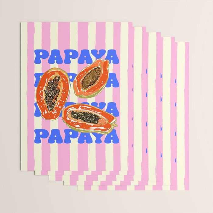 Papaya Stripes Tropical Summer Illustration Wrapping Paper Gallery Image 3
