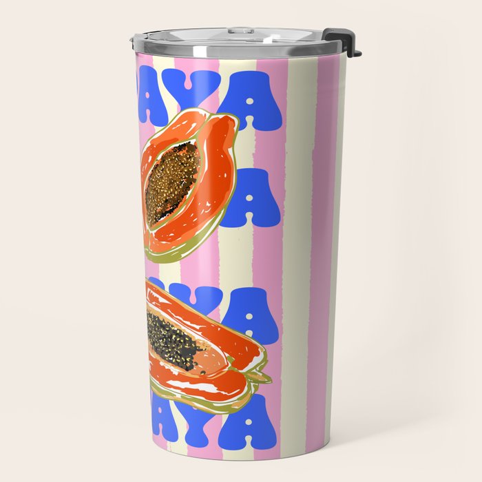 Papaya Stripes Tropical Summer Illustration Travel Mug Gallery Image 2
