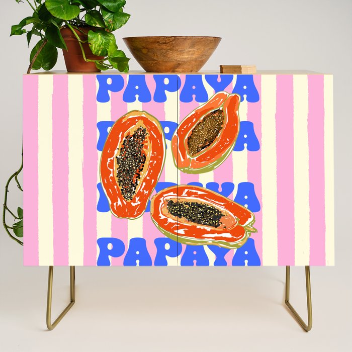 Papaya Stripes Tropical Summer Illustration Credenza Gallery Image 1