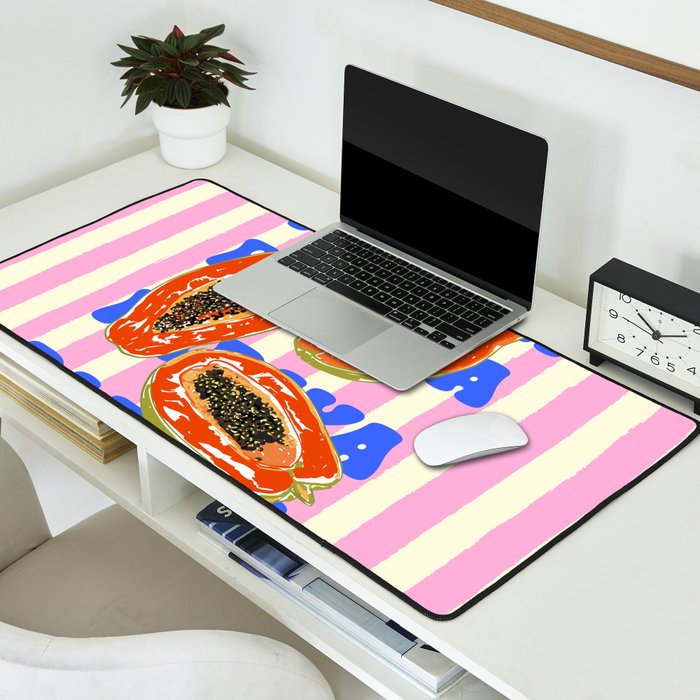 Papaya Stripes Tropical Summer Illustration Desk Mat Gallery Image 2