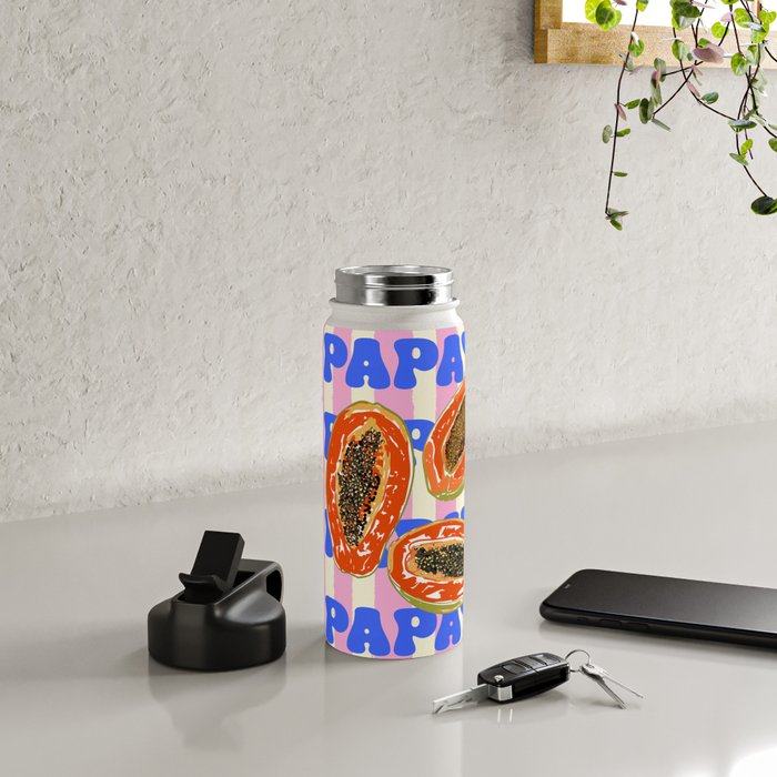 Papaya Stripes Tropical Summer Illustration Water Bottle Gallery Image 4