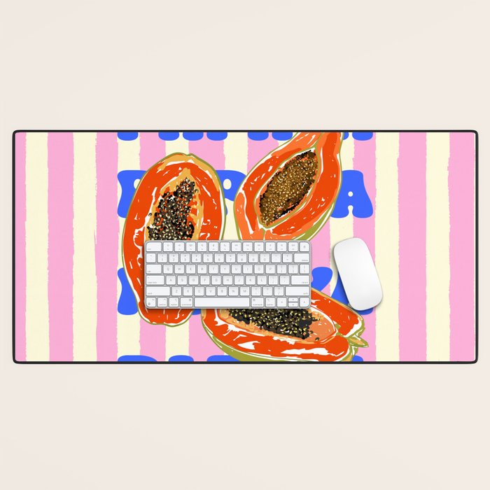 Papaya Stripes Tropical Summer Illustration Desk Mat Gallery Image 1