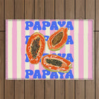 Papaya Stripes Tropical Summer Illustration Outdoor Rug Gallery Image 1