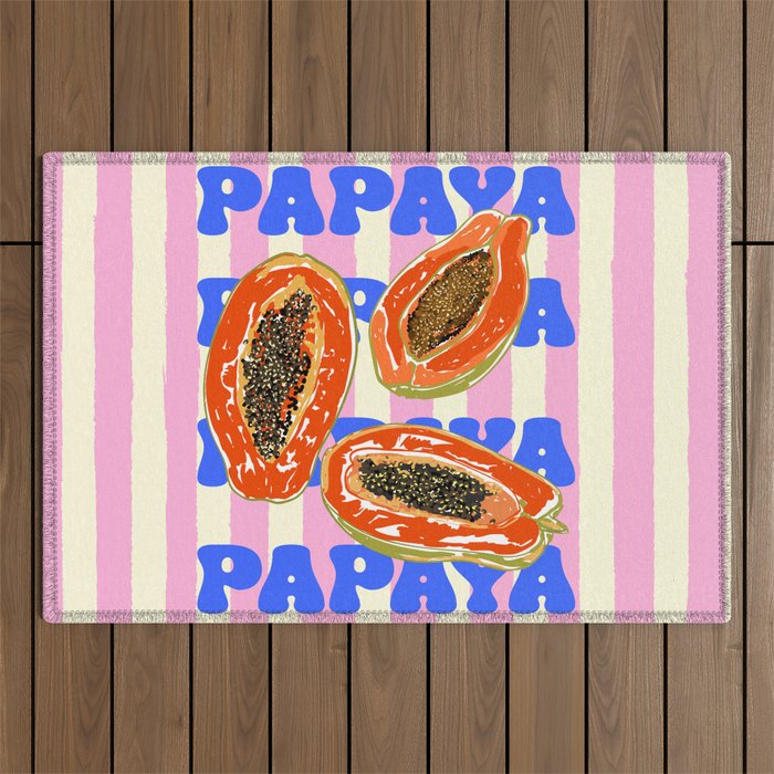 Papaya Stripes Tropical Summer Illustration Outdoor Rug Gallery Image 1