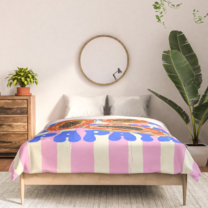 Papaya Stripes Tropical Summer Illustration Comforter Gallery Image 3