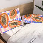 Papaya Stripes Tropical Summer Illustration Pillow Sham Gallery Image 2