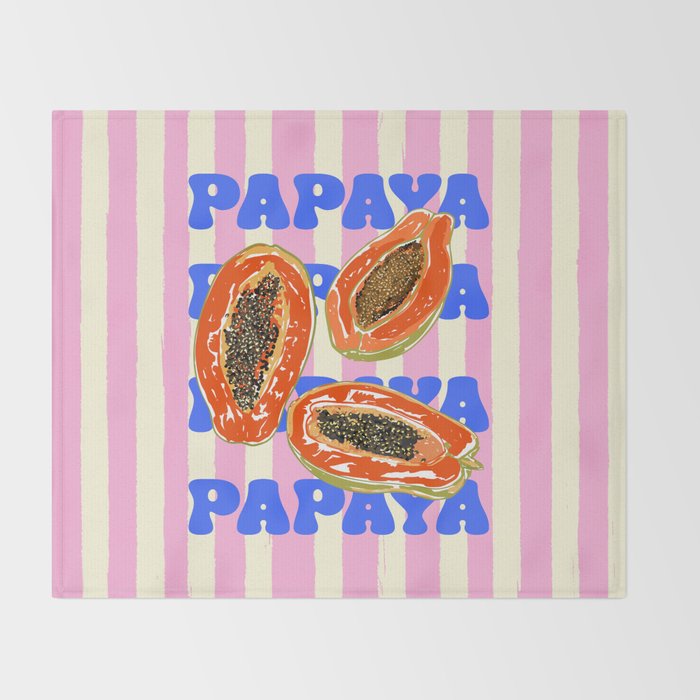 Papaya Stripes Tropical Summer Illustration Throw Blanket Gallery Image 2