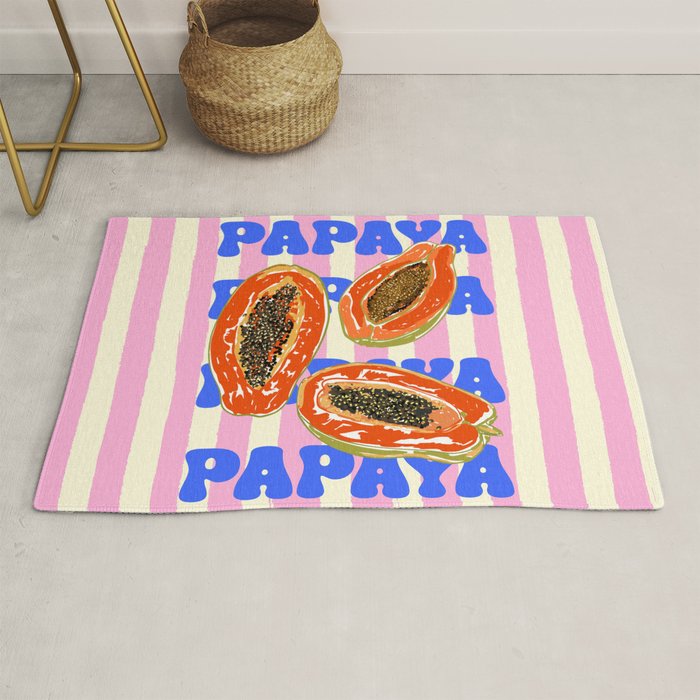 Papaya Stripes Tropical Summer Illustration Rug Gallery Image 1
