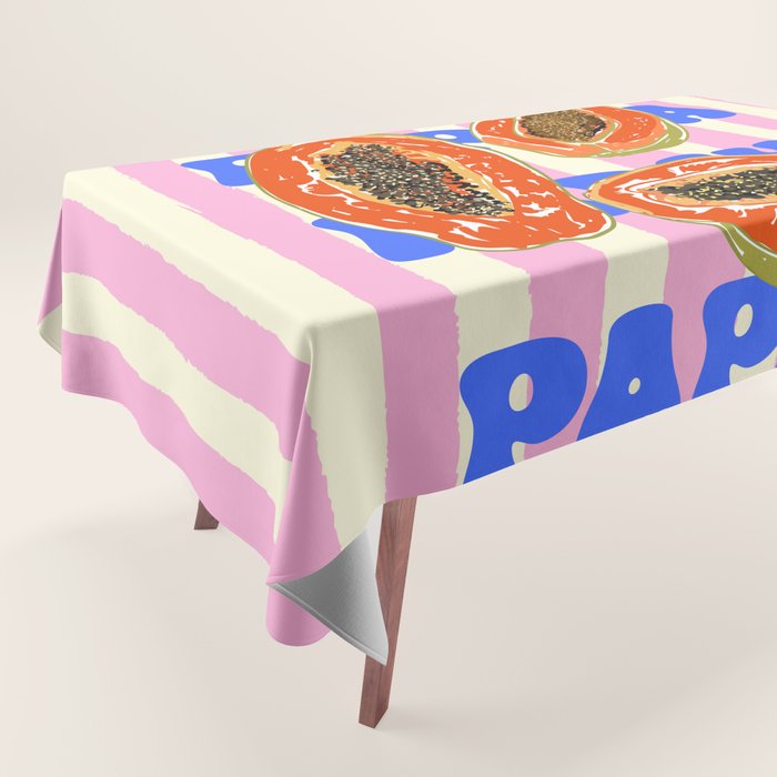 Papaya Stripes Tropical Summer Illustration Tablecloth Gallery Image 1