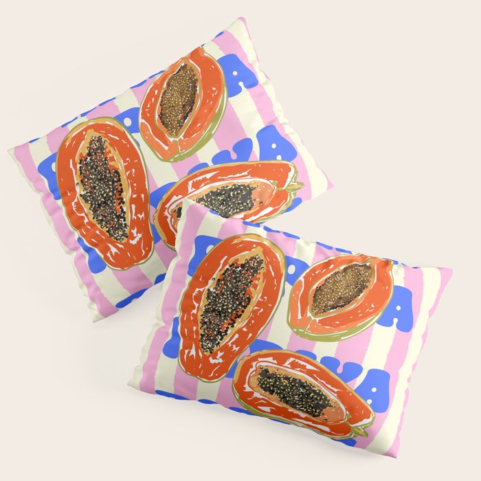 Papaya Stripes Tropical Summer Illustration Pillow Sham Gallery Image 3