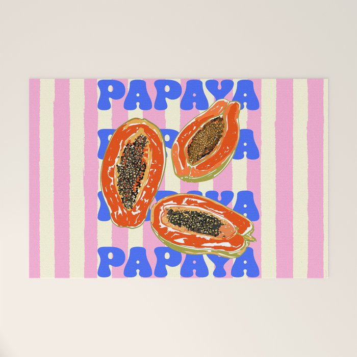 Papaya Stripes Tropical Summer Illustration Welcome Mat Gallery Image 1