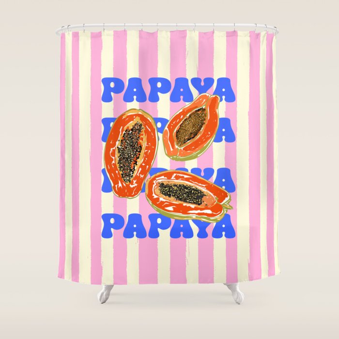 Papaya Stripes Tropical Summer Illustration Shower Curtain Gallery Image 1