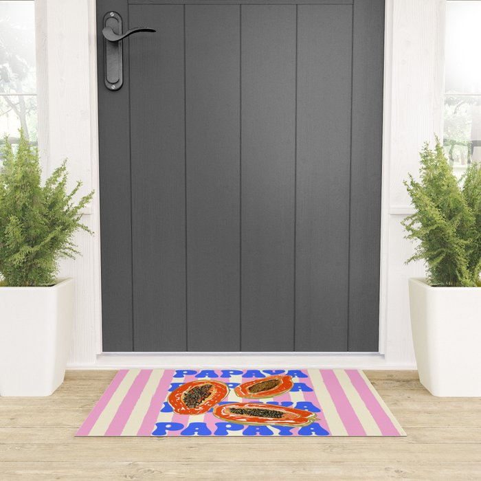 Papaya Stripes Tropical Summer Illustration Welcome Mat Gallery Image 3