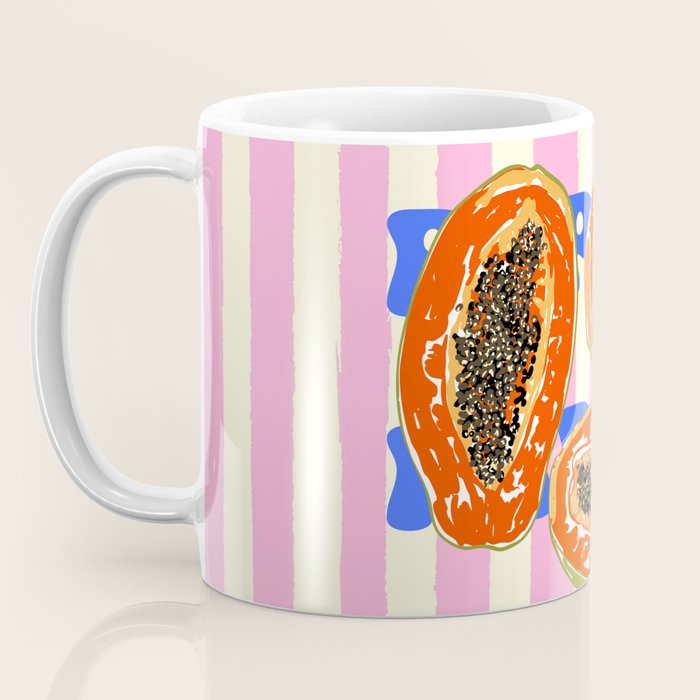 Papaya Stripes Tropical Summer Illustration Coffee Mug Gallery Image 3