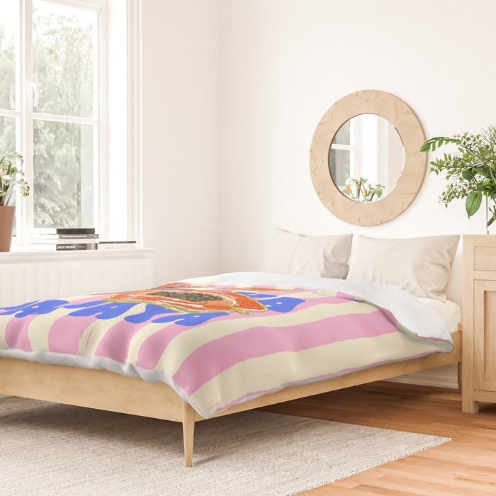 Papaya Stripes Tropical Summer Illustration Duvet Cover Gallery Image 2