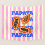 Papaya Stripes Tropical Summer Illustration Wall Tapestry Gallery Image 4