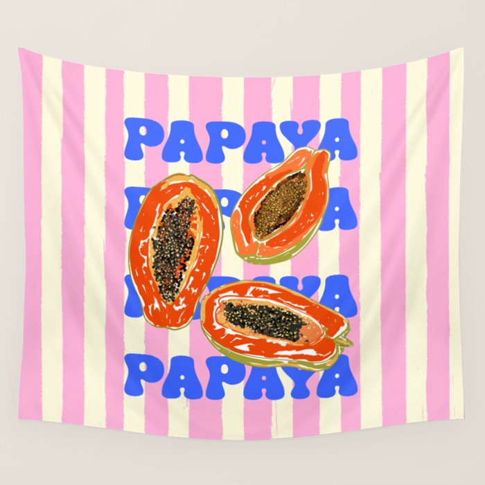 Papaya Stripes Tropical Summer Illustration Wall Tapestry Gallery Image 4