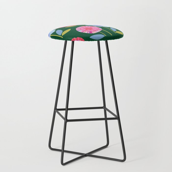 Folky Flowers in Bloom in Green & Pink Stool Gallery Image 1