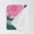 Folky Flowers in Bloom in Green & Pink Throw Blanket Gallery Image 3