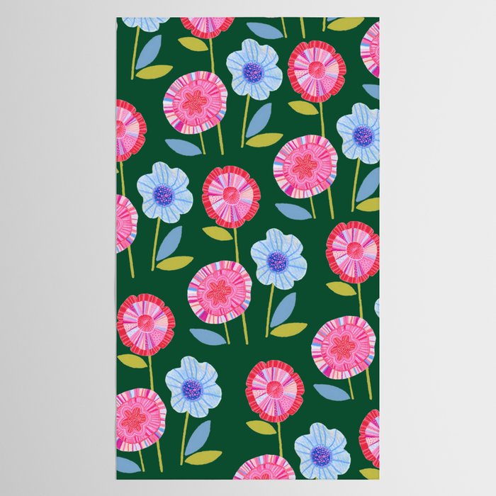 Folky Flowers in Bloom in Green & Pink Tablecloth Gallery Image 2