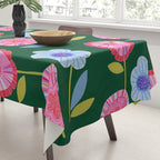 Folky Flowers in Bloom in Green & Pink Tablecloth Gallery Image 3
