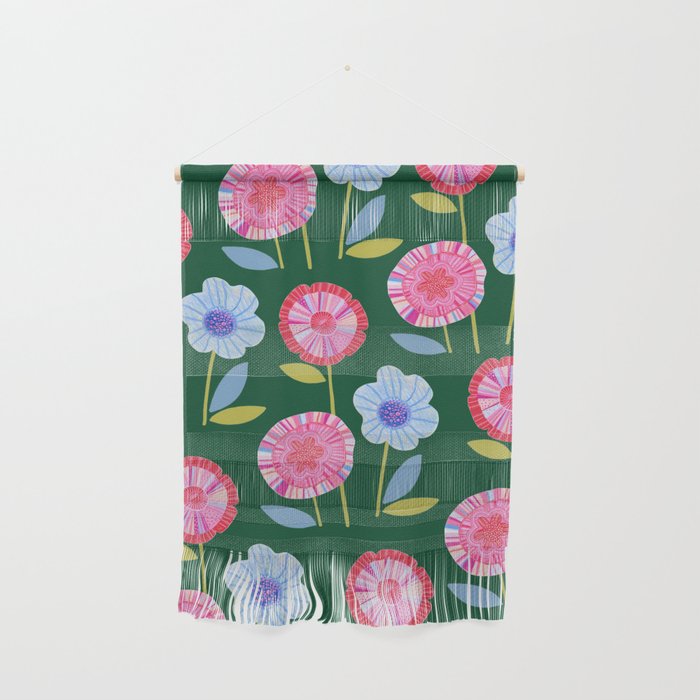 Folky Flowers in Bloom in Green & Pink Wall Hanging Gallery Image 1