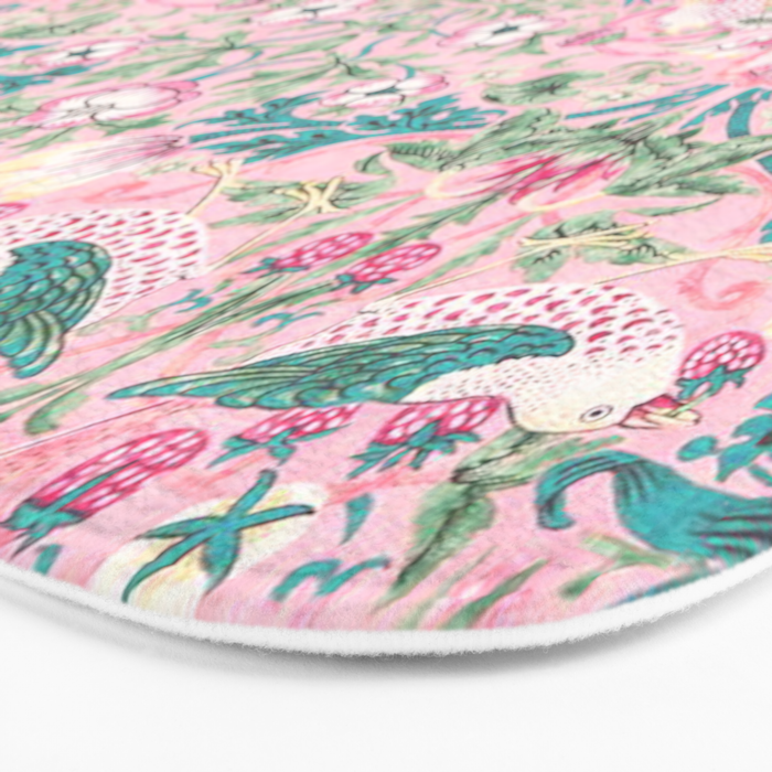 William Morris Strawberry Thief Candy Pink Teal Bath Mat Gallery Image 3