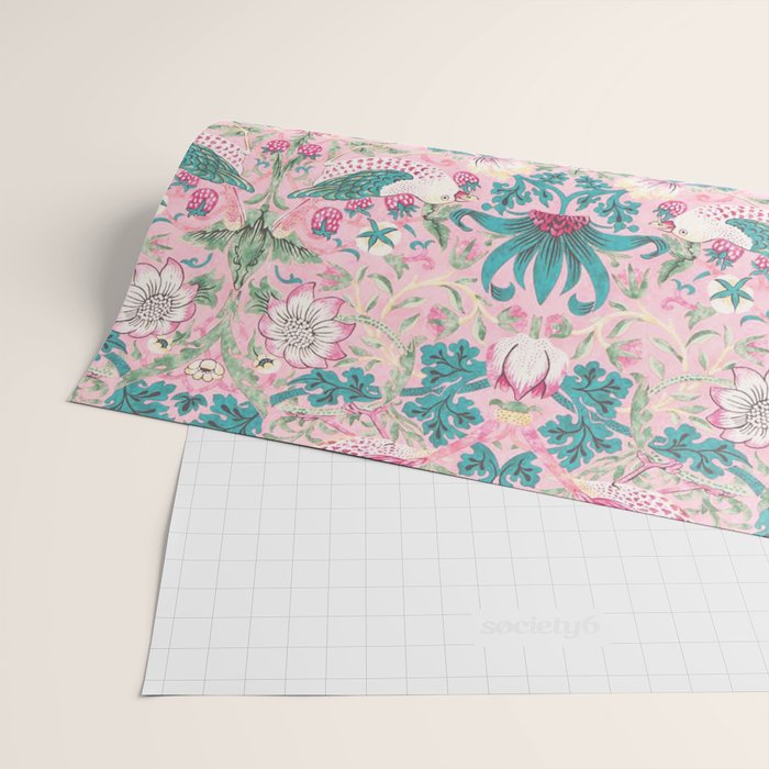 William Morris Strawberry Thief Candy Pink Teal Wrapping Paper Gallery Image 2