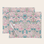 William Morris Strawberry Thief Candy Pink Teal Placemat Gallery Image 1