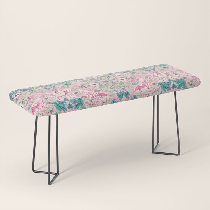 William Morris Strawberry Thief Candy Pink Teal Bench Gallery Image 1