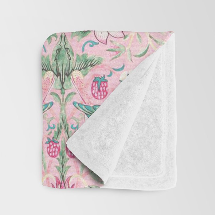 William Morris Strawberry Thief Candy Pink Teal Throw Blanket Gallery Image 3