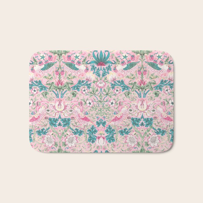 William Morris Strawberry Thief Candy Pink Teal Bath Mat Gallery Image 1