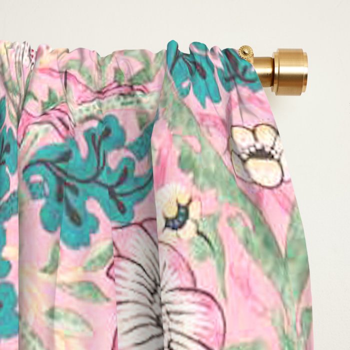 William Morris Strawberry Thief Candy Pink Teal Window Curtain Gallery Image 2