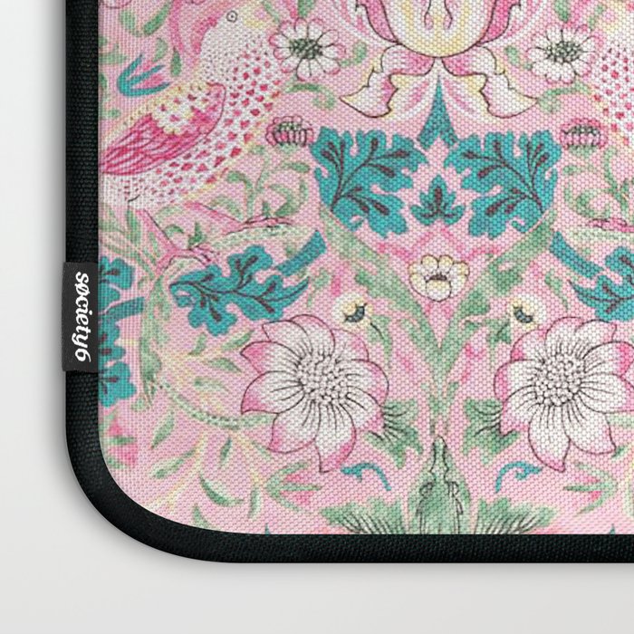 William Morris Strawberry Thief Candy Pink Teal Laptop Sleeve Gallery Image 3