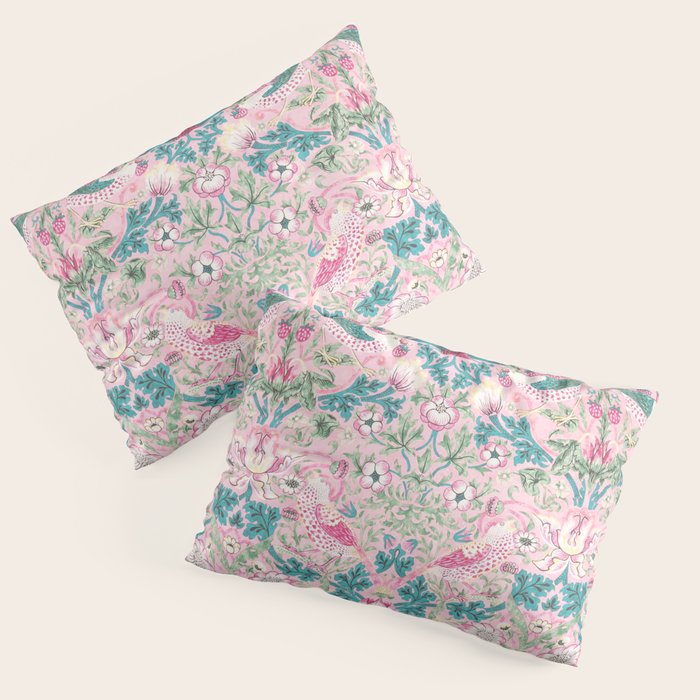 William Morris Strawberry Thief Candy Pink Teal Pillow Sham Gallery Image 3