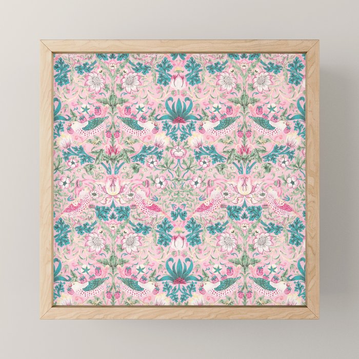 William Morris Strawberry Thief Candy Pink Teal Mini Art Print Gallery Image 1