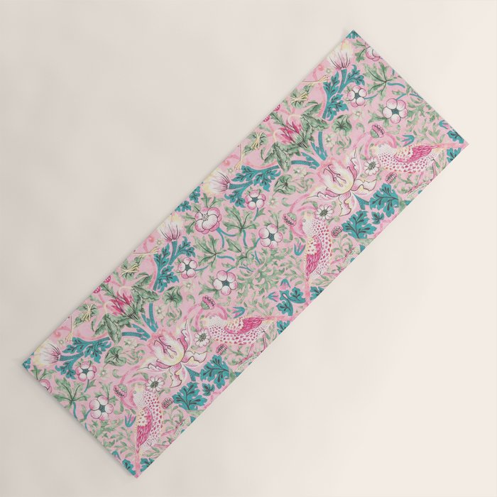 William Morris Strawberry Thief Candy Pink Teal Yoga Mat Gallery Image 1