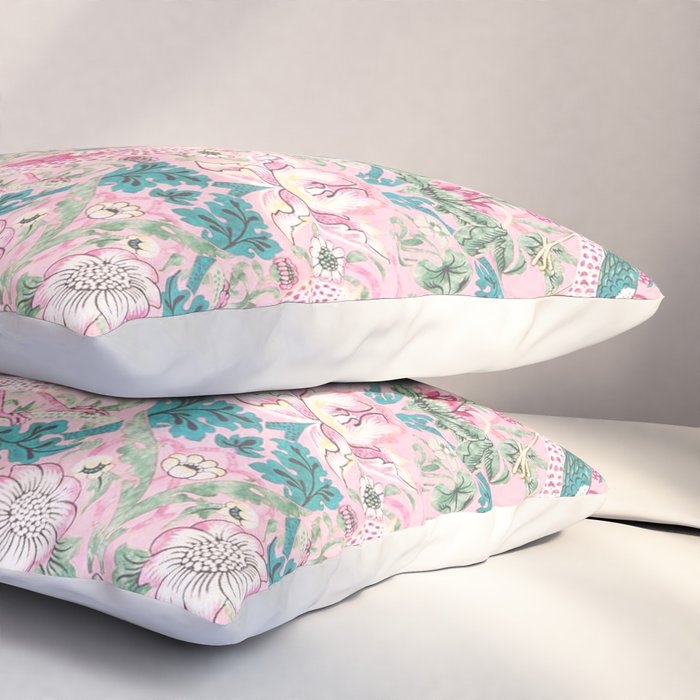 William Morris Strawberry Thief Candy Pink Teal Pillow Sham Gallery Image 3