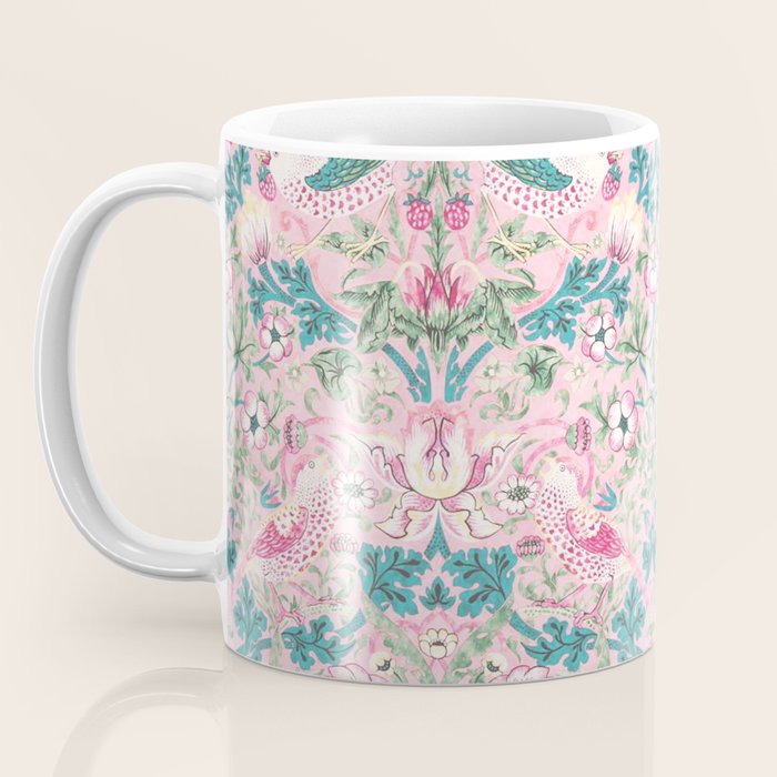 William Morris Strawberry Thief Candy Pink Teal Coffee Mug Gallery Image 3
