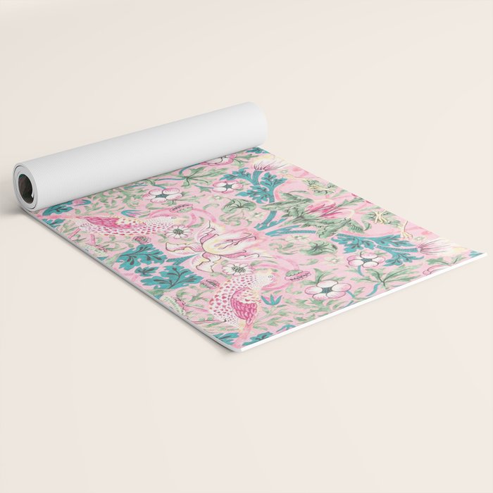 William Morris Strawberry Thief Candy Pink Teal Yoga Mat Gallery Image 2