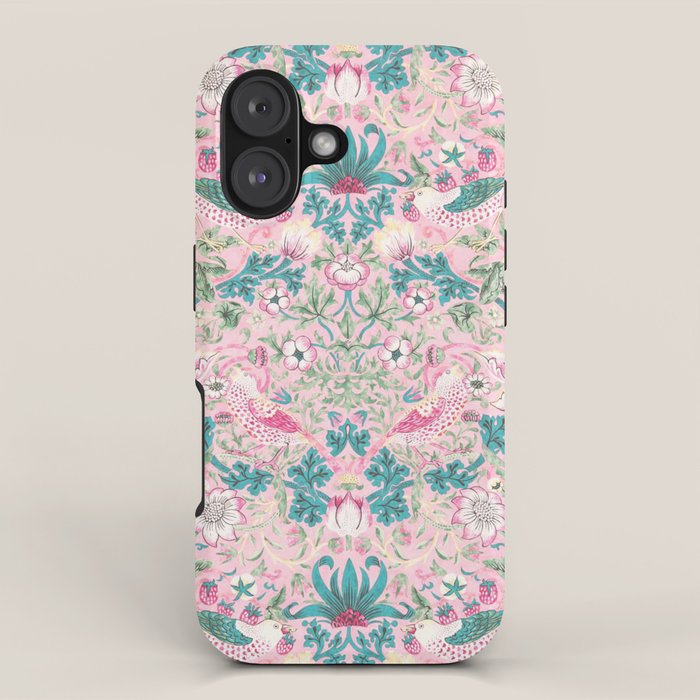 William Morris Strawberry Thief Candy Pink Teal iPhone Case Gallery Image 1