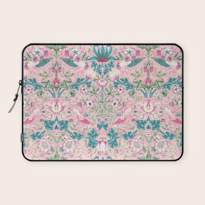 William Morris Strawberry Thief Candy Pink Teal Laptop Sleeve Gallery Image 1