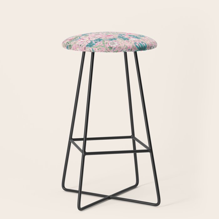 William Morris Strawberry Thief Candy Pink Teal Stool Gallery Image 1