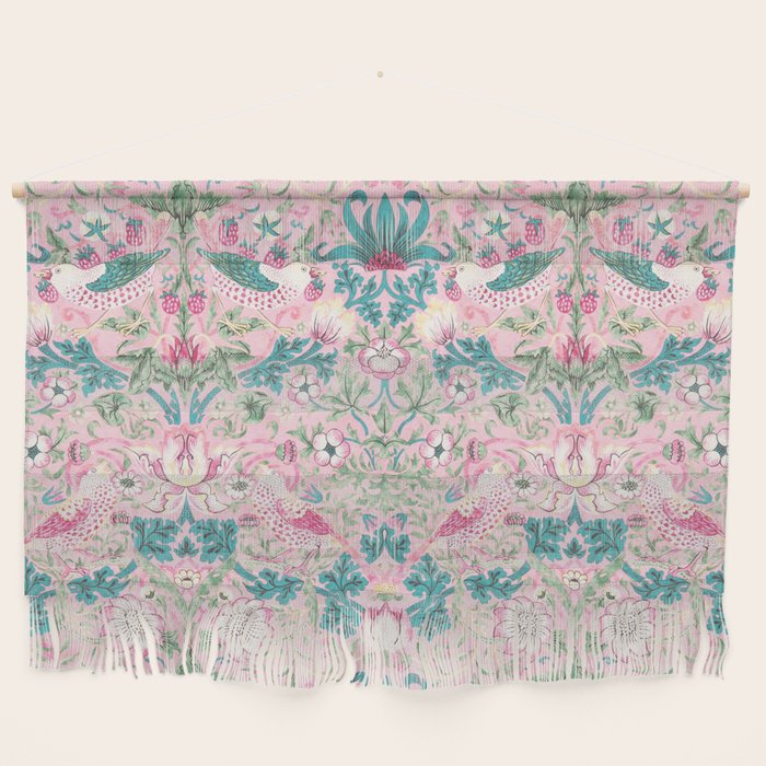 William Morris Strawberry Thief Candy Pink Teal Wall Hanging Gallery Image 1